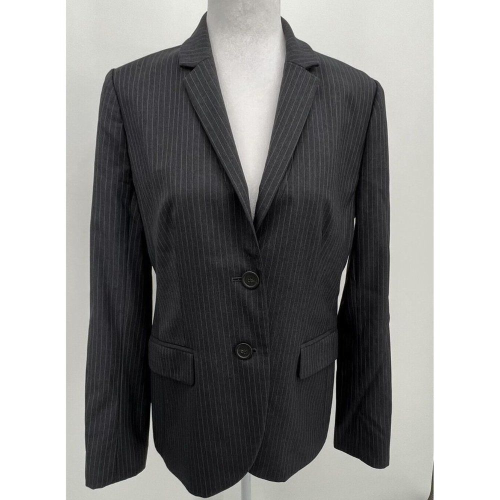 J Crew 1035 Pinstripe Two Button Blazer Super120's Wool Womens Sz 8 Gray Flaw